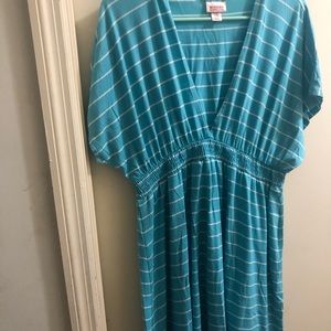 Light blue striped v neck empire waist dress. Mission Supply Co. size XL